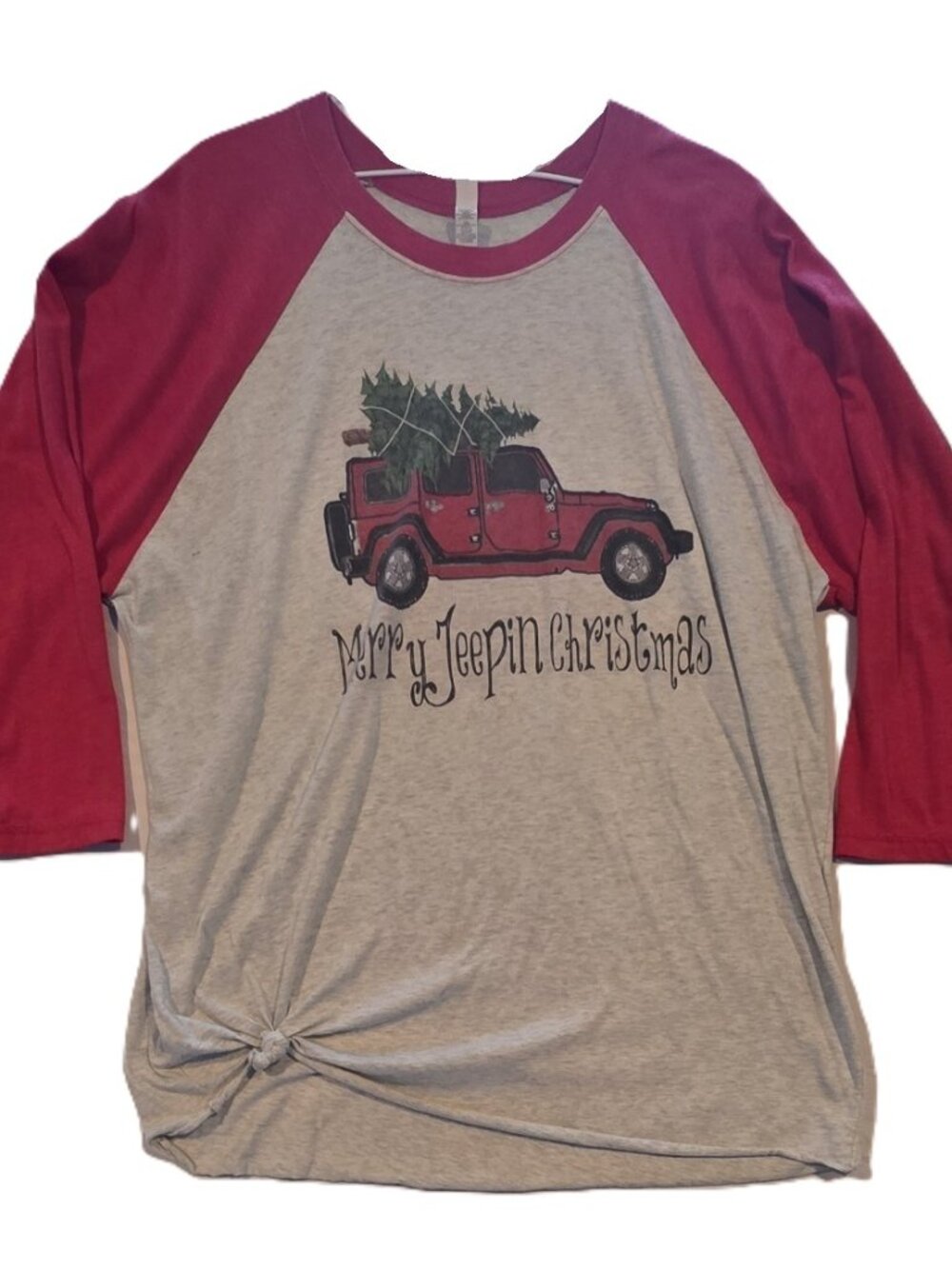 *Merry Jeepin Christmas" Red Wrangler 3/4-Sleeve Raglan Baseball Tee*